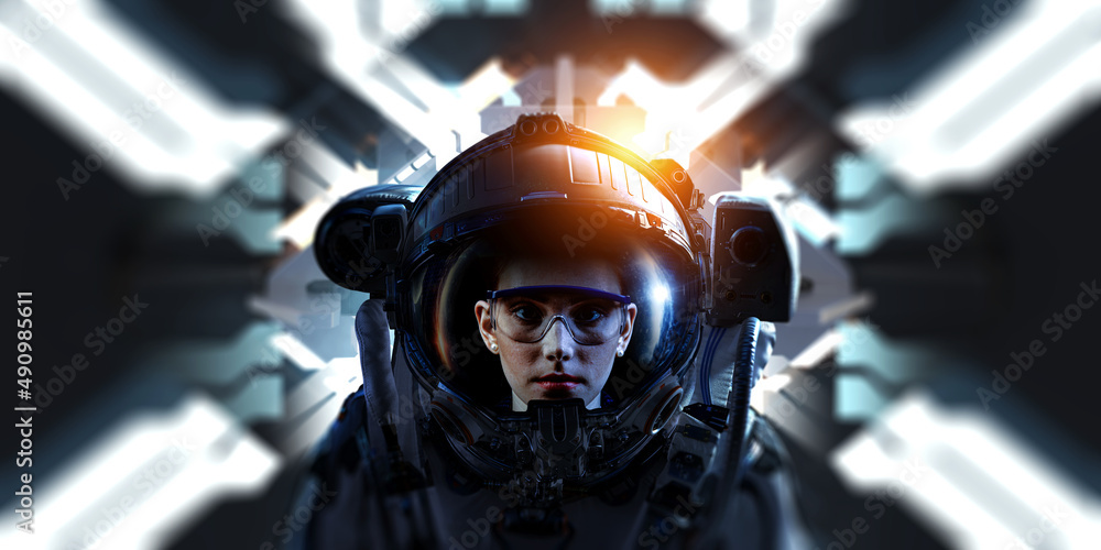 Poster astronaut and space exploration theme.