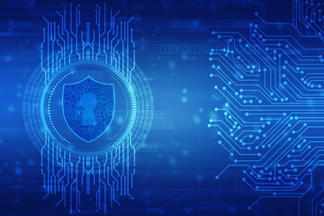 Protect and Security concept. Digital Shield on abstract technology background, Cyber security and information or network protection. Future technology web services for business and internet project