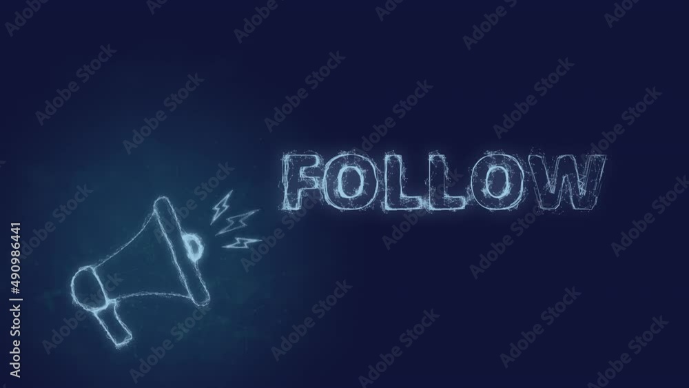 Poster Megaphone banner with text follow. Plexus style of blue glowing dots and lines