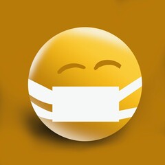 High quality emoticon 3d  on isolated background. Emoji blushing with closed eyes. Yellow face blushing and smiling emoji.Popular chat elements. Trending emoticon.