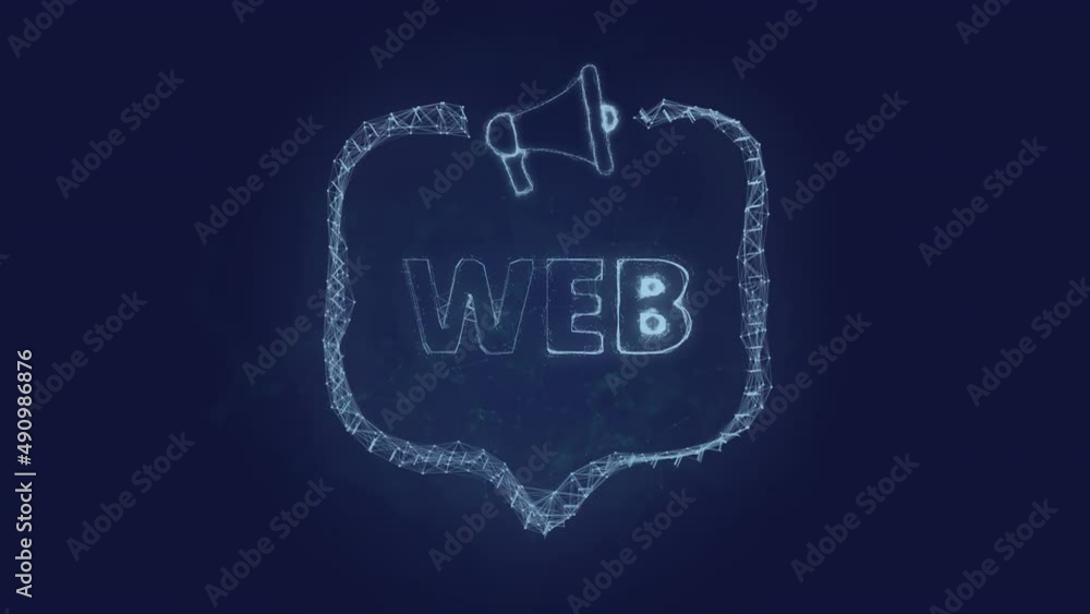 Poster Megaphone banner with speech bubble and text web. Plexus style of green glowing dots and lines