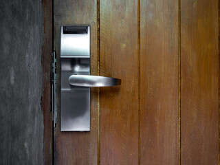 Modern silver electronic keycard lock system for smart contactless key card panel with doorbell on...