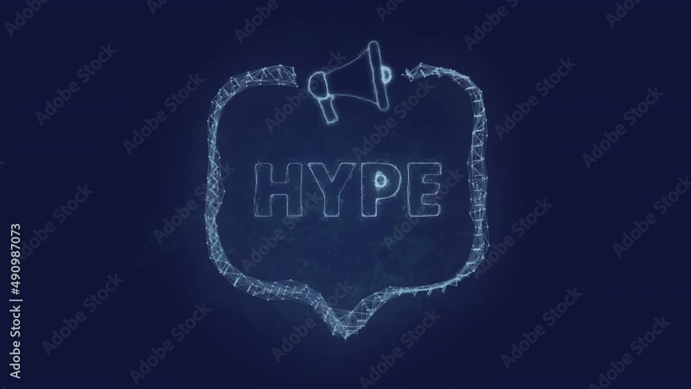 Poster Megaphone banner with speech bubble and text hype. Plexus style of green glowing dots and lines