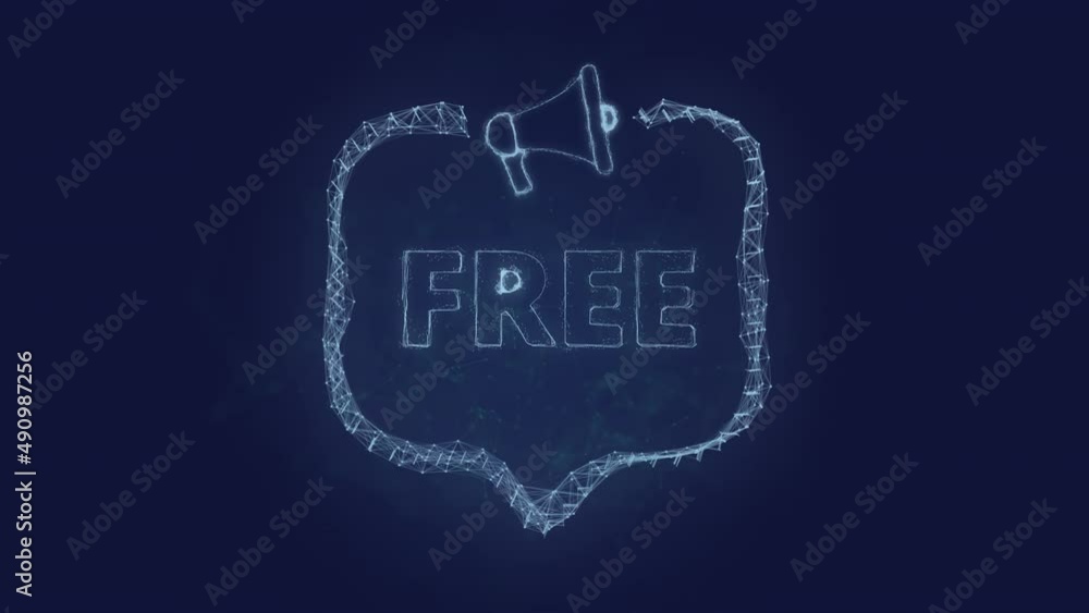 Poster Megaphone banner with speech bubble and text free. Plexus style of green glowing dots and lines