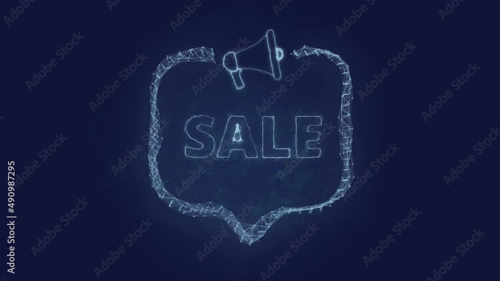 Aufkleber Megaphone banner with speech bubble and text sale. Plexus style of blue glowing dots and lines