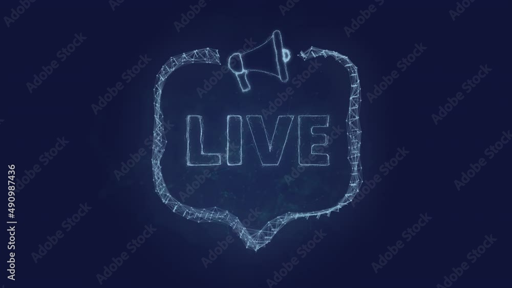 Aufkleber Megaphone banner with speech bubble and text live. Plexus style of green glowing dots and lines