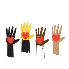 hand drawn doodle hand holding love together symbol for diversity illustration