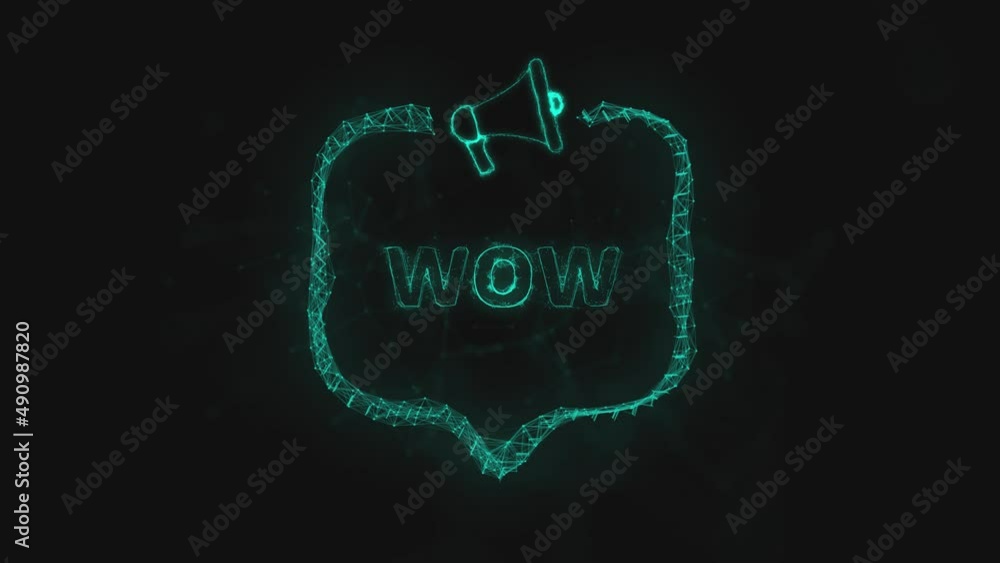Aufkleber Megaphone banner with speech bubble and text wow. Plexus style of green glowing dots and lines