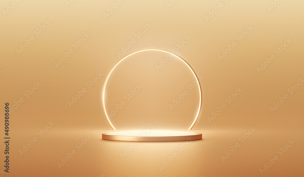 Poster Empty gold presentation background podium 3d stage platform of abstract modern template product studio scene or geometric stand mockup minimal golden display and luxury pedestal on premium backdrop.