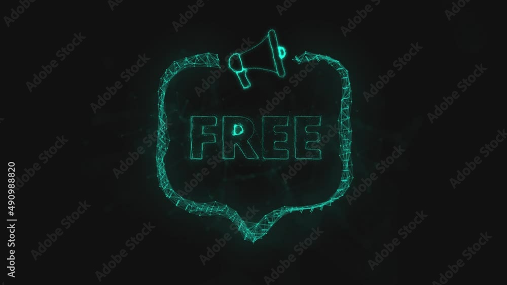 Poster Megaphone banner with speech bubble and text free. Plexus style of green glowing dots and lines