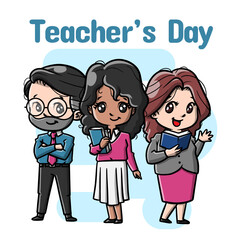 Cute Teachers and Student Cartoon Vector Illustration