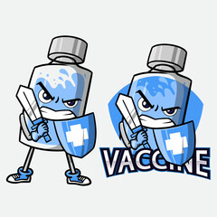 Vaccination Fighter Cartoon Mascot Vector Illustration