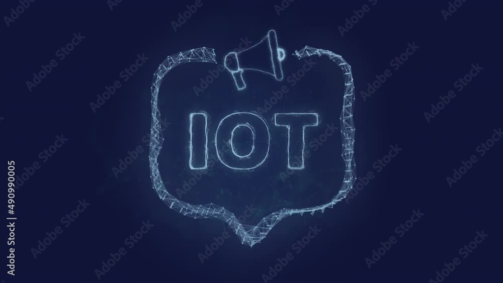 Aufkleber Megaphone banner with speech bubble and text IOT. Plexus style of green glowing dots and lines