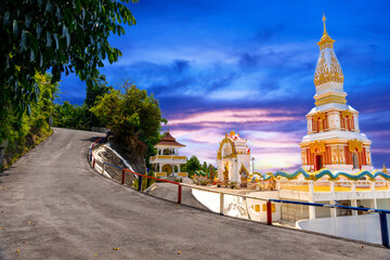 Buddah temple with beautiful views from top of mountain of Patong Phuket Thailand. Buddha religious...