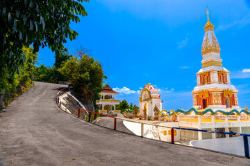 Buddah temple with beautiful views from top of mountain of Patong Phuket Thailand. Buddha religious...