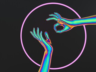 3D illustration of black hands on a black background.