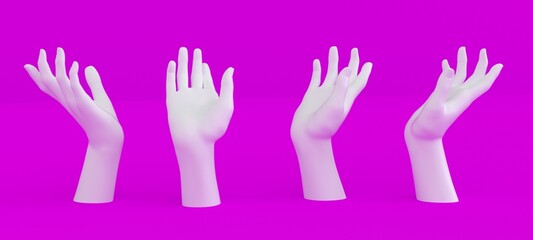 3D illustration of hand models suitable for product placement, showing hands holding or touching something.