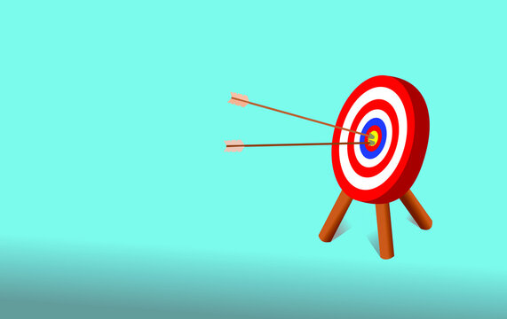 Arrows hit bull eye on target board symbolic of targeting goals, vision and mission business concept illustration vector