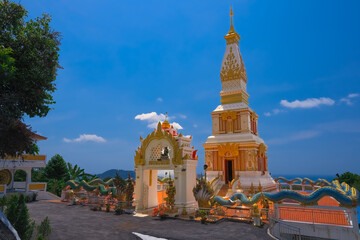 Buddah temple with beautiful views from top of mountain of Patong Phuket Thailand. Buddha religious...