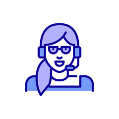 Young woman in headset working as a telemarketing manager. Pixel perfect, editable stroke, color icon