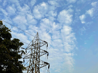 Power Grid with cloudy sky