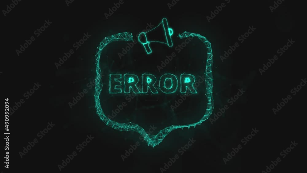 Poster Megaphone banner with speech bubble and text error. Plexus style of green glowing dots and lines