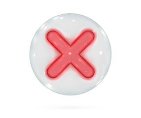 Fototapeta premium 3d cancel cross icon. Red negative or decline glossy glass sign. Vector render design element.