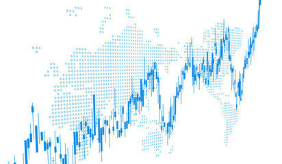 株価チャートと世界地図　ベクター素材