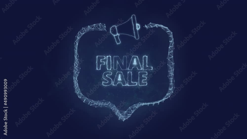 Poster Megaphone banner with speech bubble and text final sale. Plexus style of green glowing dots and lines