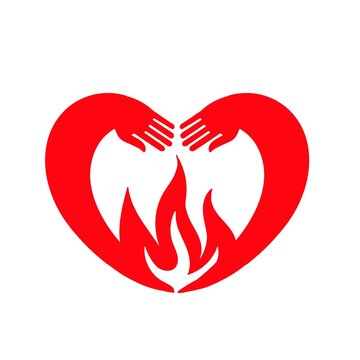 Fired red hearts icon, flaming heart, isolated vector illustration. Design for stickers, logo, web and mobile app.