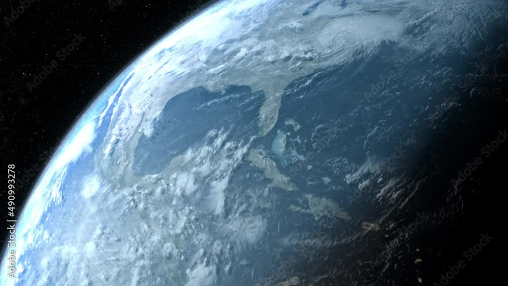 Leinwandbilder a cinematic rendering of planet earth during sunrise as view from space with vibrant blue sky atmosp