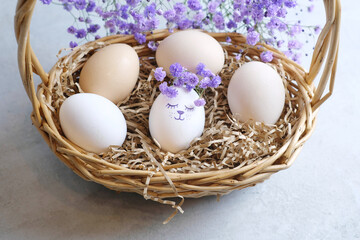 easter composition on a light concrete background, easter concept