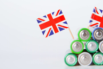 Battery. A lot of batteries on the background of the flag of the country.