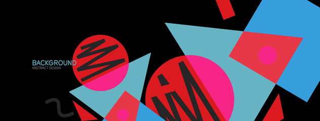 Abstract background. Blocks, lines, triangles, circles composition. Techno or business concept for wallpaper, banner, background, landing page
