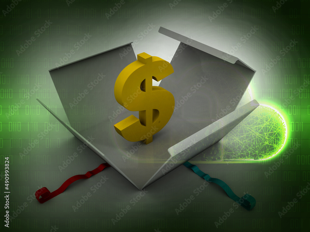 Poster 3d rendering dollar sign with inside box
