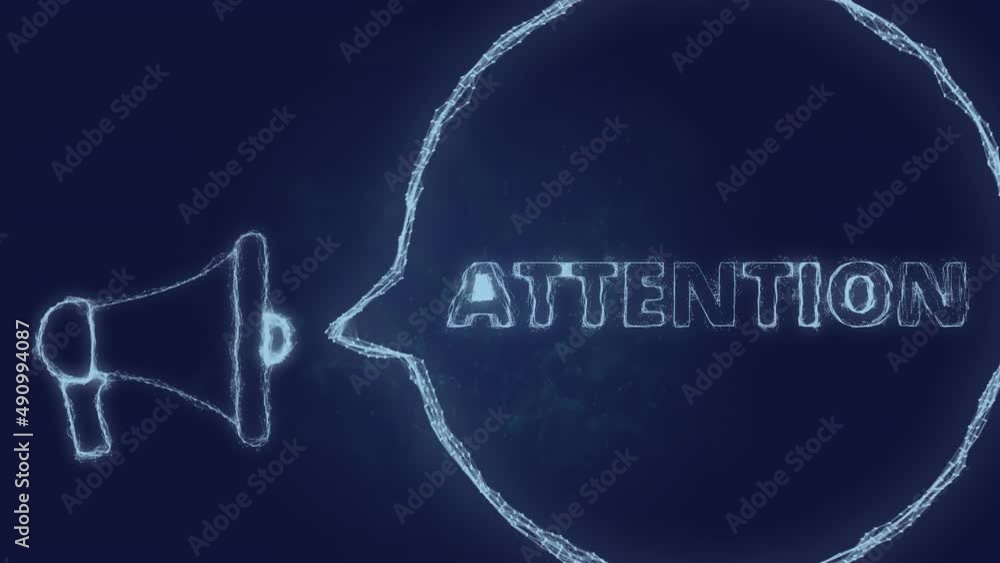 Aufkleber Megaphone banner with speech bubble and text attention. Plexus style of green glowing dots and lines