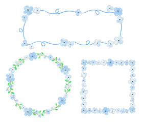 three kinds of blue flower illustration frame