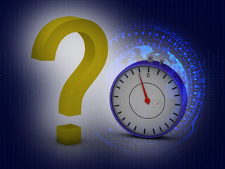 3d illustration stopwatch and questionmark with background 