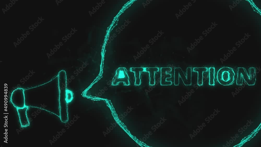 Aufkleber Megaphone banner with speech bubble and text attention. Plexus style of green glowing dots and lines