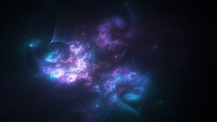 Abstract colorful blue and violet fiery shapes. Fantasy light background. Digital fractal art. 3d rendering.