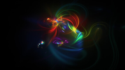 Abstract colorful rainbow fiery shapes. Fantasy light background. Digital fractal art. 3d rendering.