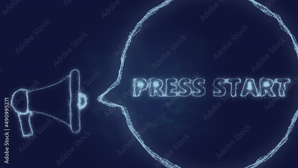 Aufkleber Megaphone banner with speech bubble and text press start. Plexus style of green glowing dots and lines