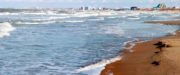 Coast of the Black Sea near Anapa during a storm in spring 