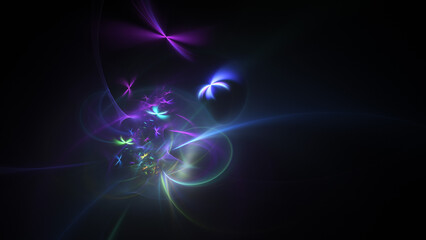 Abstract colorful purple and blue fiery shapes. Fantasy light background. Digital fractal art. 3d rendering.