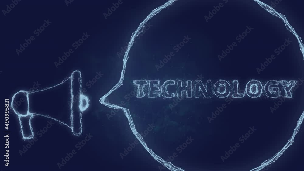 Aufkleber Megaphone banner with speech bubble and text technology. Plexus style of green glowing dots and lines