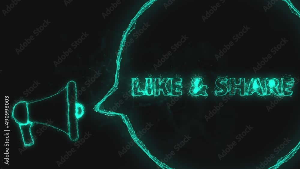Aufkleber Megaphone banner with speech bubble and text like and share. Plexus style of green glowing dots and lines