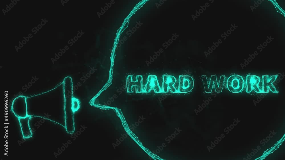 Aufkleber Megaphone banner with speech bubble and text hard work. Plexus style of green glowing dots and lines