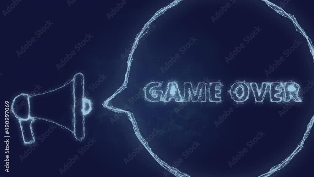 Aufkleber Megaphone banner with speech bubble and text game over. Plexus style of green glowing dots and lines
