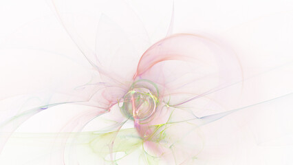 Abstract colorful rose and green shiny shapes. Fantasy light background. Digital fractal art. 3d rendering.