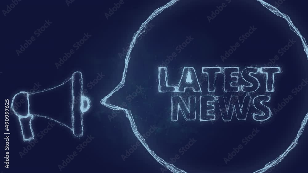 Poster Megaphone banner with speech bubble and text latest news. Plexus style of green glowing dots and lines